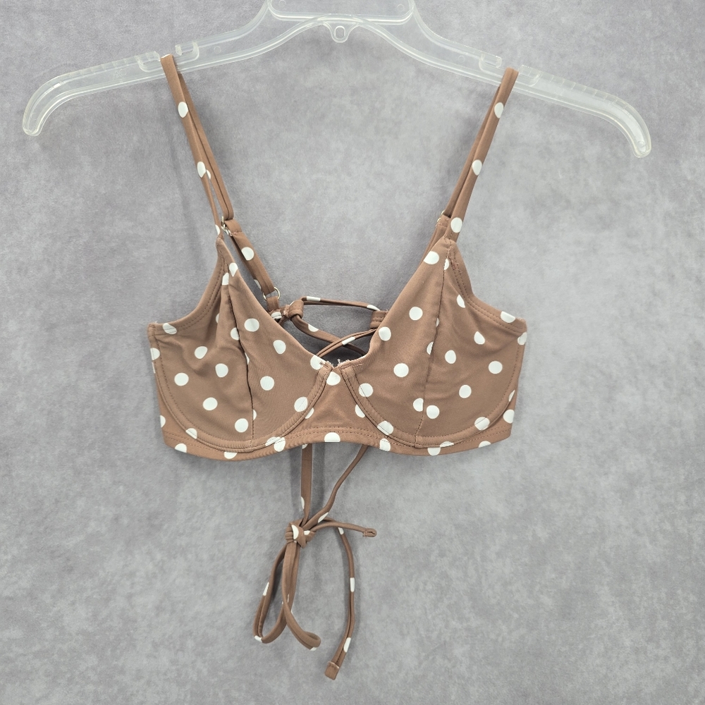 Time and Tru Brown Polka Dots Padded Adjustable Strap Bikiniā Top Swimwear Small